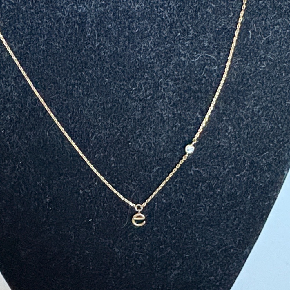 TAI Jewelry 18k gold plated CZ “e” INITIAL NECKLACE 18” chain